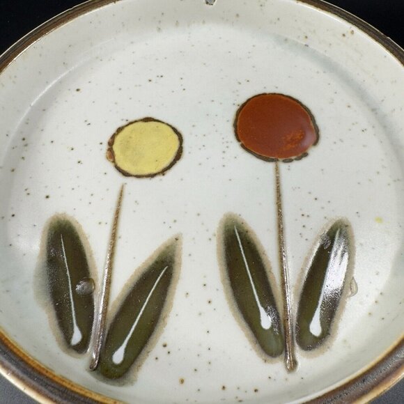 Vintage Japanese Pottery Round Speckled Ashtray Dish Bowl Abstract Flowers Vtg - Picture 7 of 15